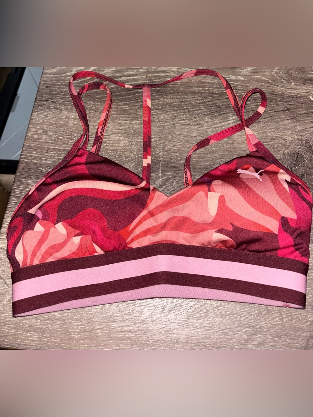 Puma Pink & Burgundy Marble Print Sports Bralette